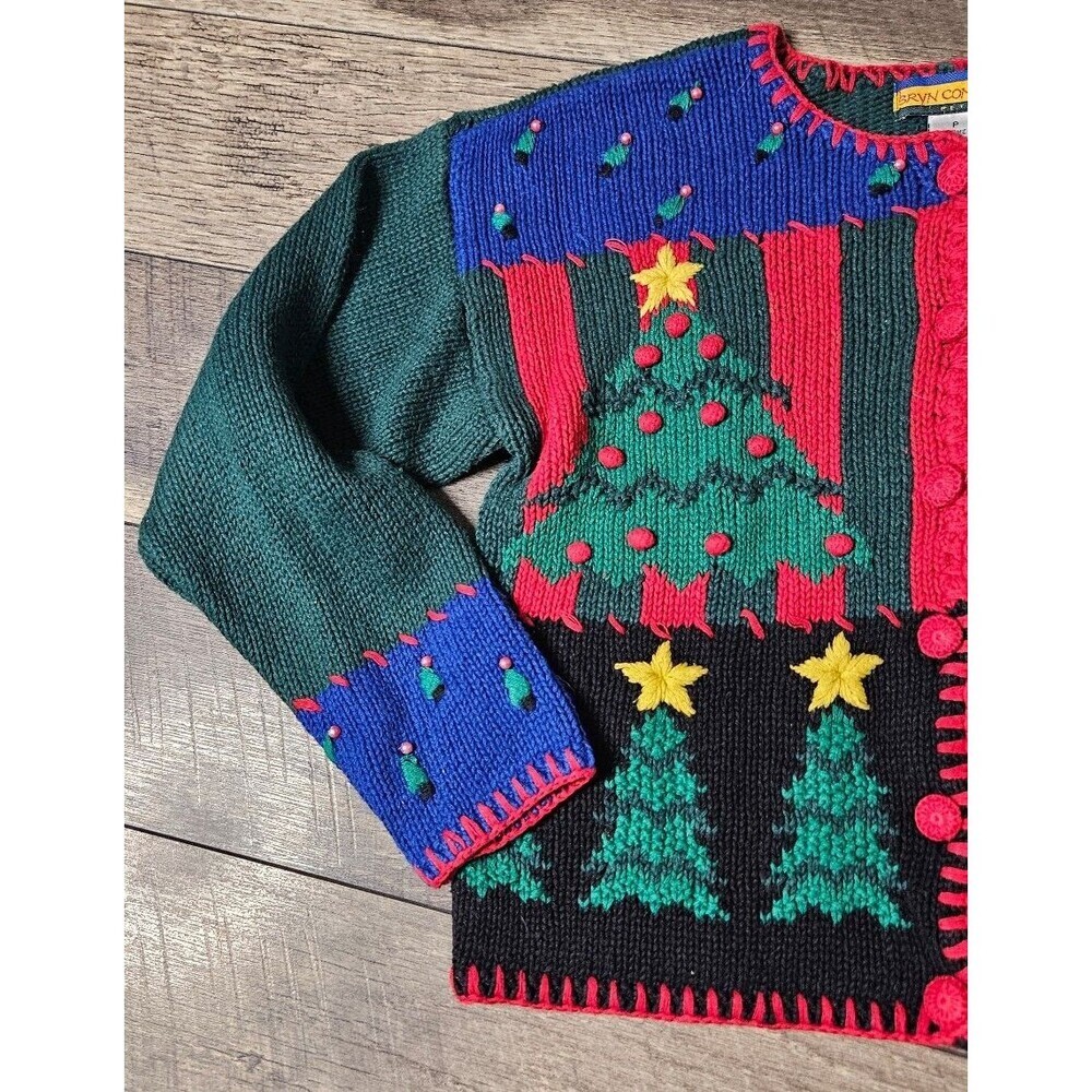 Bryn Connelly Vintage Sweater Cardigan Christmas Holiday Petite - Picture 3 of 13